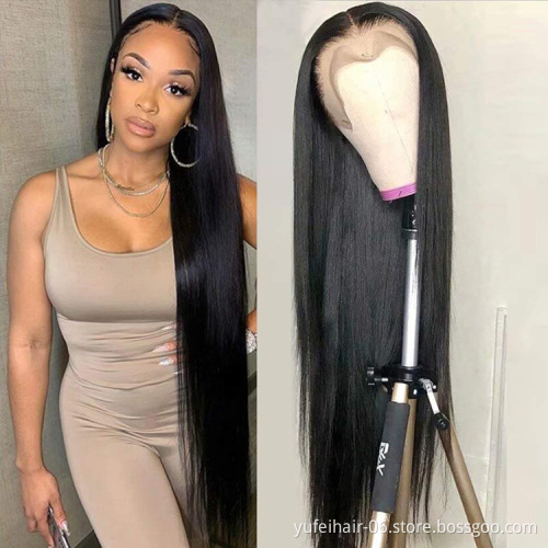 YF HD Transparent Lace Front Wigs For Black Women Wholesale Natural Color Brazilian Human Hair Wigs Straight Remy Hair Wigs